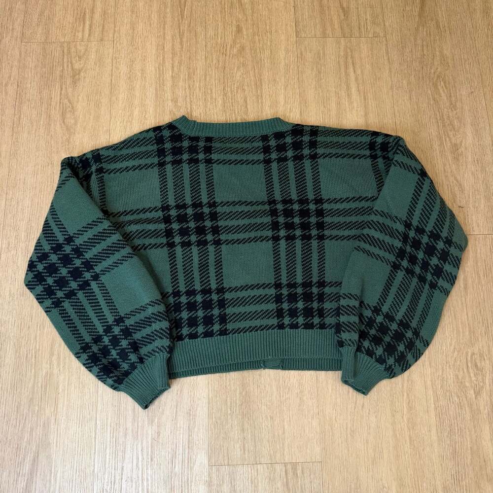 Hollister Green Plaid Button-Front Cardigan Sweater Size L - Picture 2 of 8